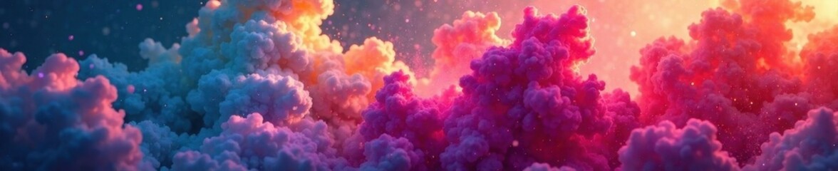 Obraz premium Vibrant powder cloud bursts, multicolored hues , celebration, illustration, celebration