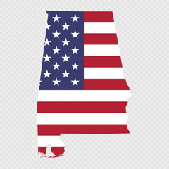 Fototapeta premium Alabama state map with American national flag.