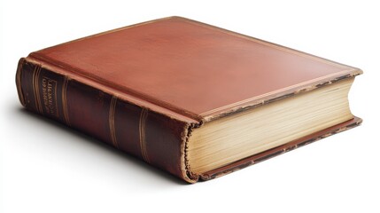 Obraz premium Antique Leather Bound Book Vintage Textured Cover Aged Pages Isolated on White Background