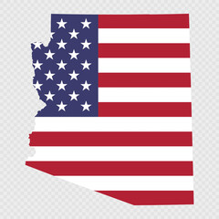 Obraz premium Arizona state map with American national flag.