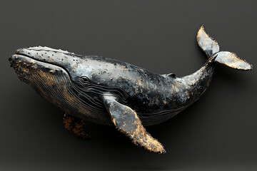 A Metallic Humpback Whale Sculpture in Dark Grey