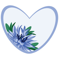 template for a valentine or card in the shape of a heart with a floral design, namely a blue cornflower design