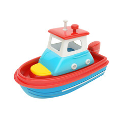 Naklejka premium Vibrant Toy Boat 3D Render Concept Model with Detailed Design and Realistic Textures Isolated on Transparent Background