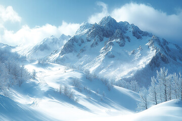 Obraz premium Majestic Snowy Mountain Range Winter Landscape