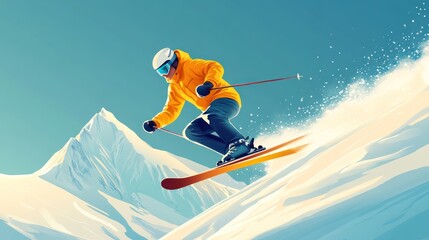 Skier carving turns down snowy mountain slope.