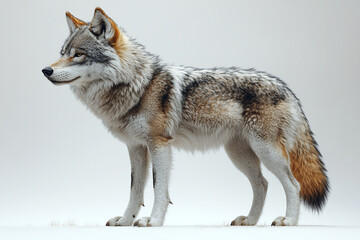 Fototapeta premium Gray Wolf Standing Against White Background