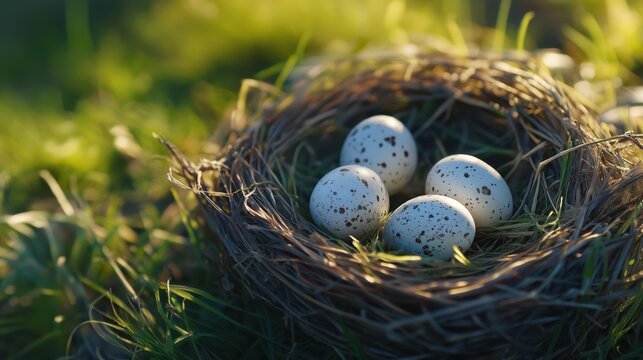 Eggs Nestled in Grass on Sunny Spring Day