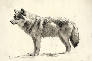 Fototapeta premium Majestic Wolf Standing Profile Artistic Sketch