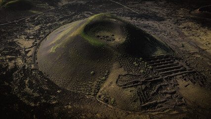 Lanzarote volcano aerial drone view at Canary Islands