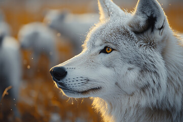 Obraz premium Majestic Arctic Wolf in Golden Hour Light