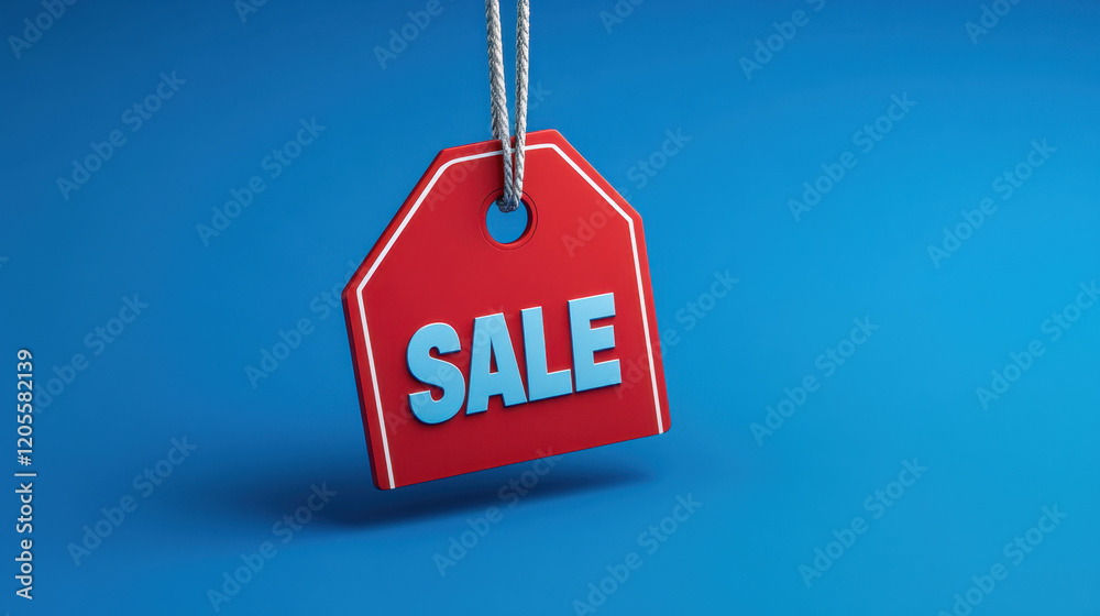 Wall mural 3D text SALE on label tag isolated on blue background