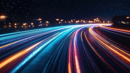 Abstract Swirling Light Trails Resemble Speeding Vehicles at Night