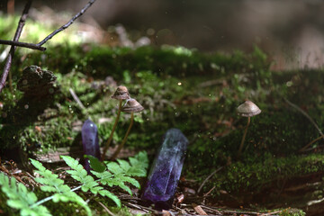 Various crystals for healing, magical practices, minerals for esoteric spiritual practice, Healing Crystal Ritual, Witchcraft, Relax Chakra. Feng Shui, reiki therapy concept, spiritual force human.	