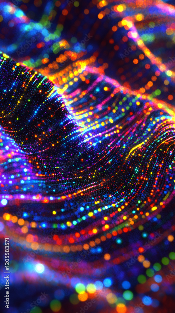 Leinwandbilder Abstract background with colorful particles flowing and creating a futuristic wavy pattern, ideal for technology and innovation concepts