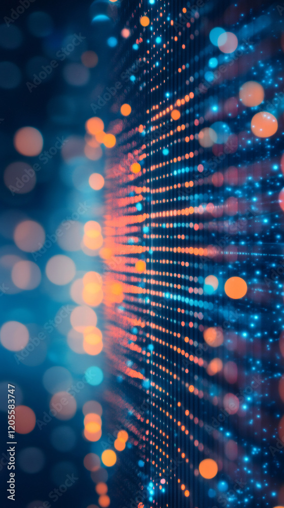 Leinwandbilder illuminated led wall creating an enchanting abstract bokeh effect with vibrant orange and blue light