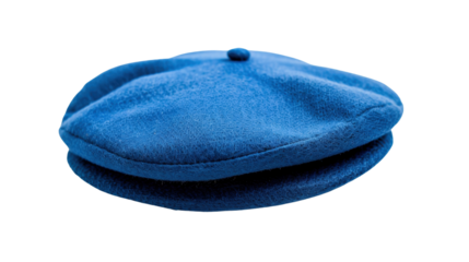 Blue beret hat with soft texture on transparent background