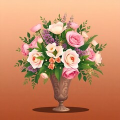 Obraz premium Elegant anime-inspired floral arrangement with pastel blooms in ornate vase