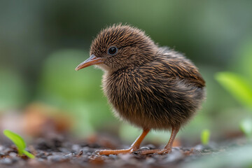 A Fluffy Brown Baby Bird Stands On The Ground