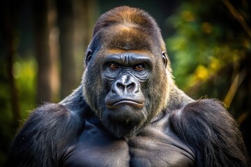 Obraz premium A Powerful Portrait of a Western Lowland Gorilla Exhibiting Strength and Majesty in its Natural Habitat