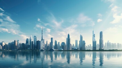 Obraz premium A photo of a city skyline with architectural landmark