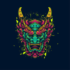 green red ornamental dragon face artwork