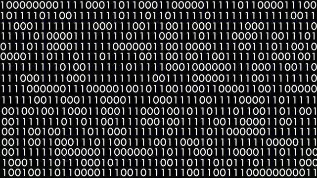 black and white binary code animated background