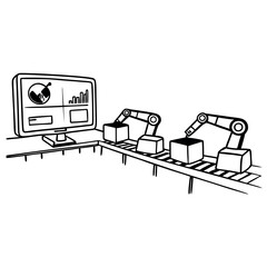 A warehouse with robotic arms sorting packages