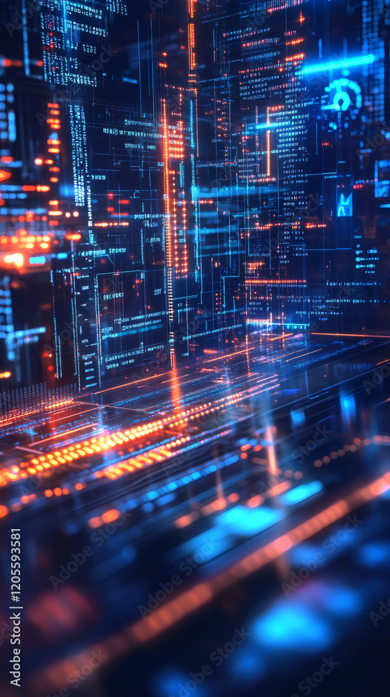 Leinwandbilder complex digital information flows through cyberspace, represented by glowing lines of code and intri