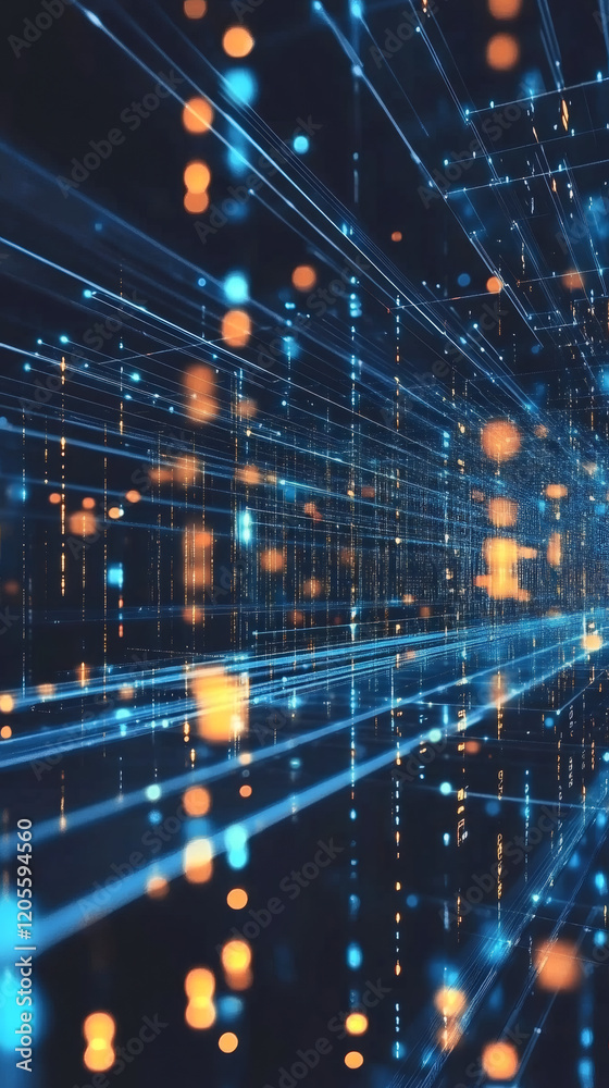 Leinwandbilder complex network infrastructure transmitting data packets through fiber optic cables, creating a futu