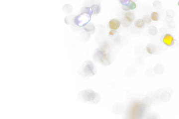 Abstract bokeh lights, gold, white, and purple on Transparent overlay background.