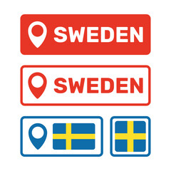Sweden flag map pointer set, national flag of Kingdom of Sweden