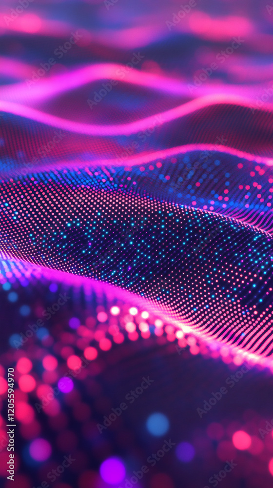 Fototapete Digital particles swirling dynamically, representing virtual reality landscape with cutting-edge technological flow and innovative design