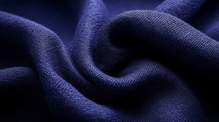 Fototapeta premium Deep Blue Textured Fabric Draped Knit Textile Close Up Detail Shot