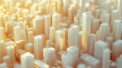 Fototapeta premium A Close-Up View of a Cityscape with White Buildings and a Golden Sky