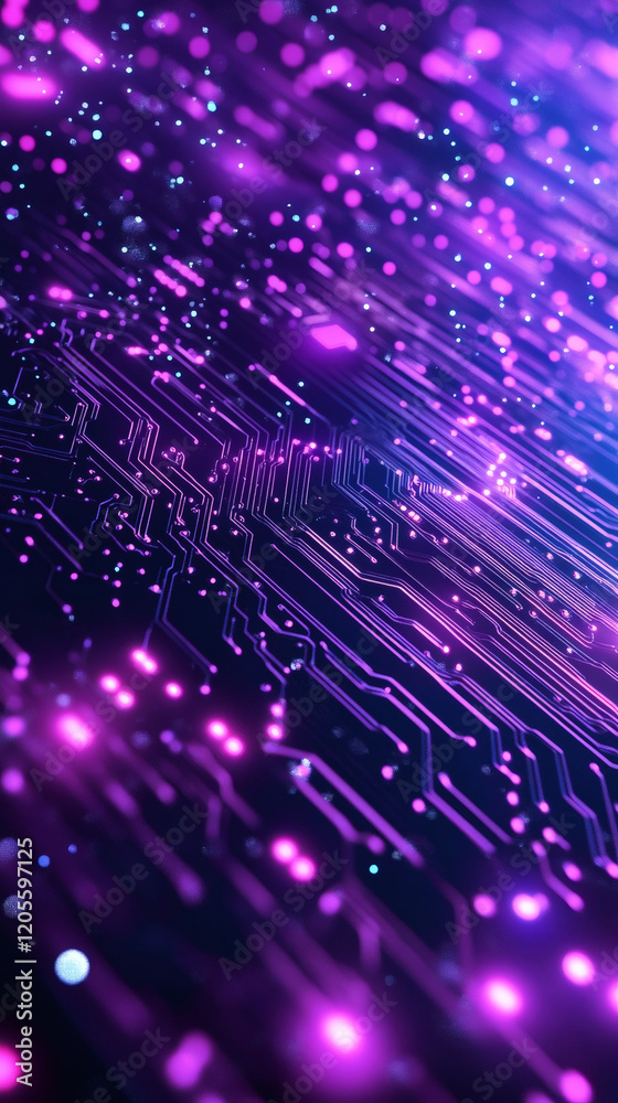 Aufkleber complex network of circuits glowing with vibrant purple and blue lights, creating a futuristic techn