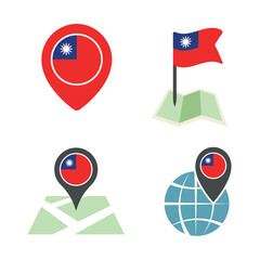 Taiwan map pointer icon set, flag of the Republic of China symbols