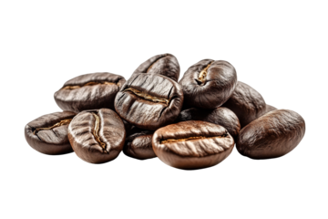 Premium coffee beans isolated on transparent background.