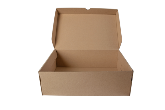 Brown open kraft paper box isolated transparent png