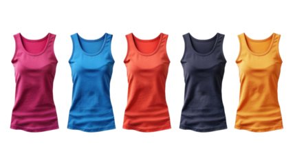 Blank colorful tank tops on transparent background

