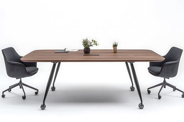 Fototapeta premium Modern Wooden Conference Table and Chairs, Ready for Collaboration