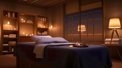 Obraz na płótnie Canvas A photo of a peaceful spa treatment room with dim light