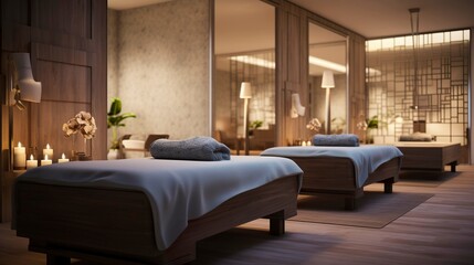 Obraz premium A photo of a peaceful spa treatment room with massage
