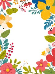 Fototapeta premium Tropical Paradise Border Design in Flat Vector Graphics for A4 Layout with Clean White Space for Creative Content