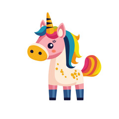 Naklejka premium Cute Flat Design Illustration of a Unicorn-Themed Character
