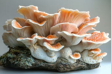 Cluster of Peach Colored Mushrooms on Rock