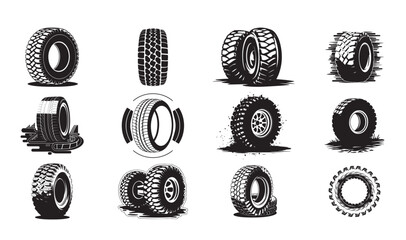 Terrain Tyre Silhouette Design Bundle, Vector isolated on white background. © Silhouette Station
