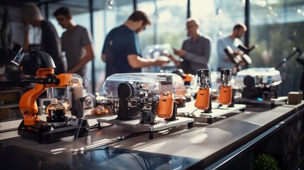 A photo of a robotics startup workshop with prototype