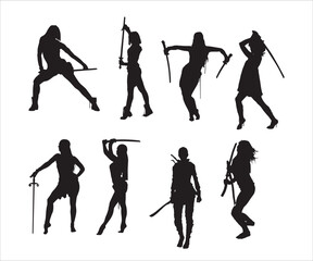 Woman Warrior Vector, Female Warrior SVG, Woman Warrior Vector, Woman Warrior Silhouette Clipart, Woman Silhouette, Woman With Sword