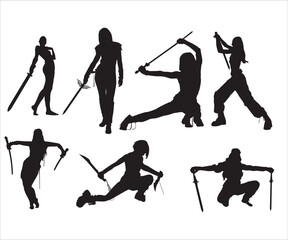 Naklejka premium Woman Warrior Vector, Female Warrior SVG, Woman Warrior Vector, Woman Warrior Silhouette Clipart, Woman Silhouette, Woman With Sword