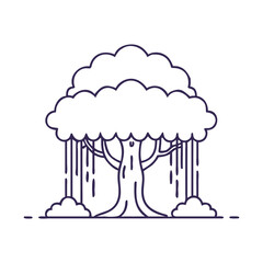 Line Art Vector Illustration of a Weeping Willow Tree, A minimalist line art vector illustration of a weeping willow tree with hanging branches and stylized clouds.
